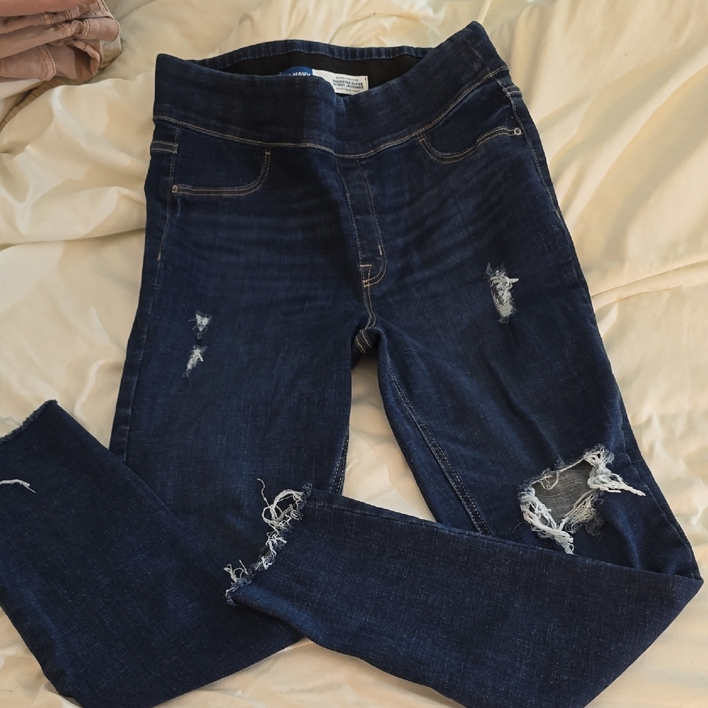 Old Navy Blue Skinny Jeans with Distressed Style
